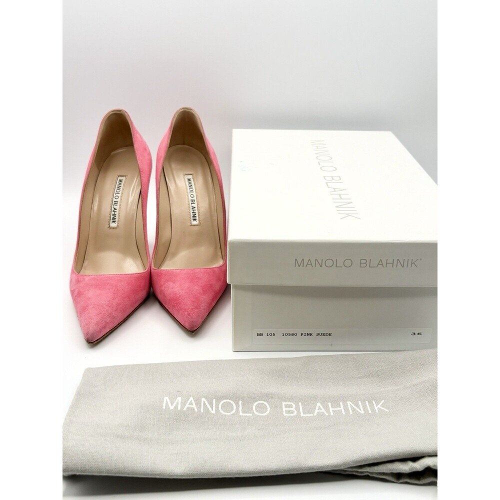 Manolo Blahnik Pink Suede Pointed Toe Stiletto Pumps BB 105mm Size EU 36 - Picture 15 of 16